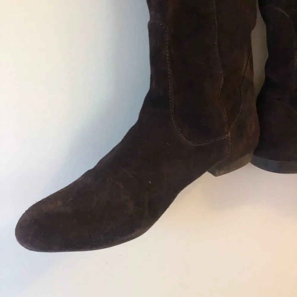 White Mountain Low Heel Dark Brown Knee-High Suede Boots (7.5)